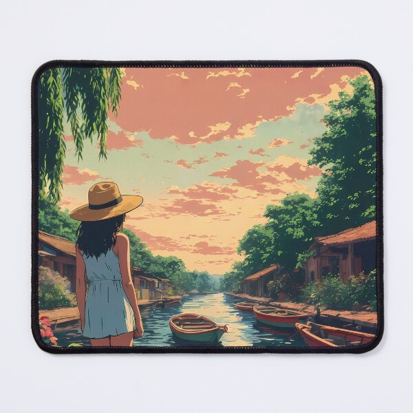 Item preview, Retro Anime Girl Dream Trip to Xochimilco Canals Mexico City Travel Illustration designed and sold by JacksoonLester.