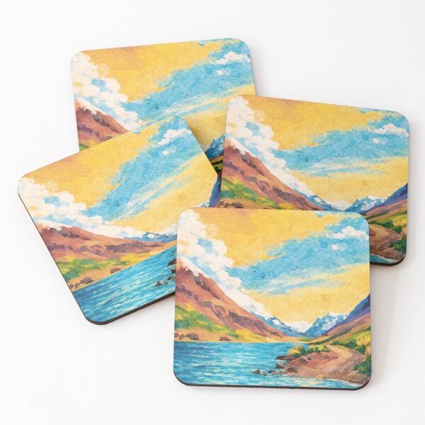 Item preview, Lake View with Snowy Peaks, Watercolor Papercut, Childrens Book Illustration designed and sold by SWSandraWechner.