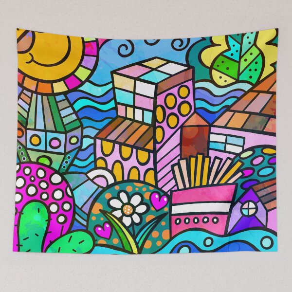 Item preview, Vibrantly Colorful Doodle Art Sunshine, Flowers, And House  designed and sold by DEC02.