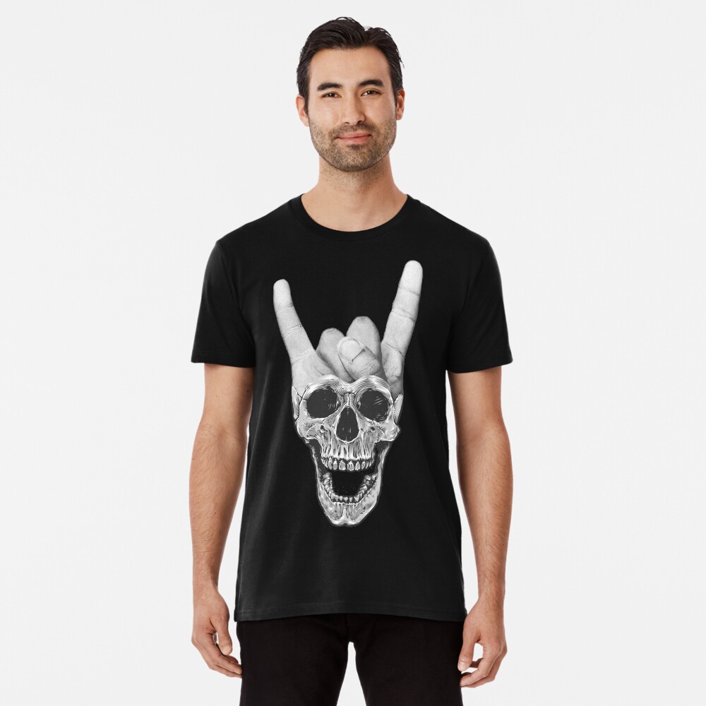 "Heavy Metal Music Skull Devil Horn Hand Sign" Tshirt by peter2art