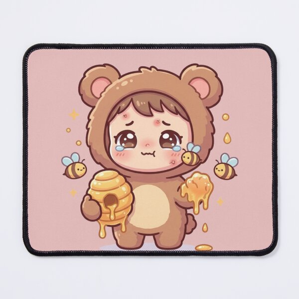 Item preview, Sad Kawaii Bear Kid with Bees – Cute Honey Bee Chibi Cartoon Design designed and sold by Eart98.