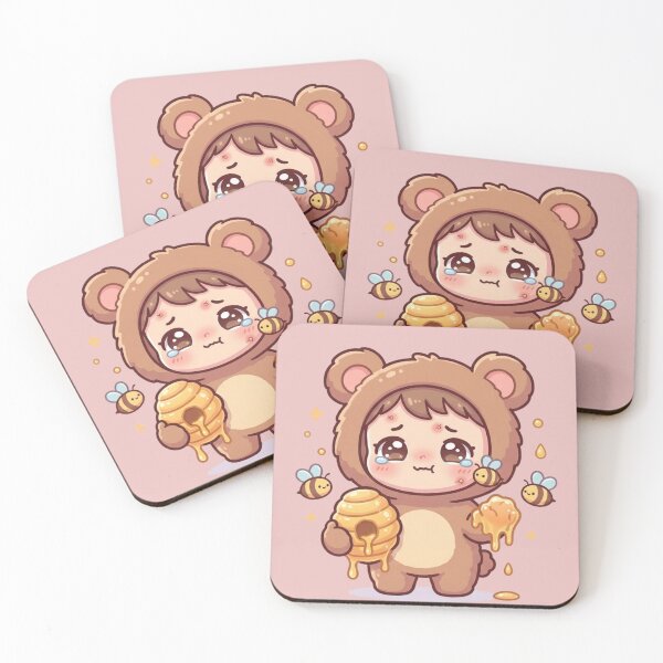 Item preview, Sad Kawaii Bear Kid with Bees – Cute Honey Bee Chibi Cartoon Design designed and sold by Eart98.