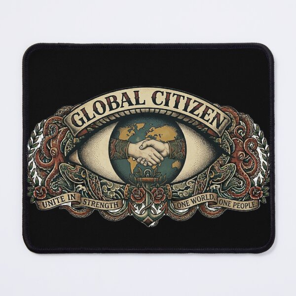 Item preview, All-Seeing Eye of Unity - Traditional Tattoo Handshake and Global Citizen Emblem designed and sold by EARTH PEOPLE.