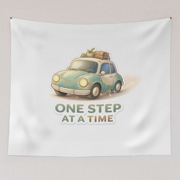 Item preview, One Step At A Time Vintage Car Sticker | Motivational Aesthetic Retro Travel Design. designed and sold by ZenGrowth4.