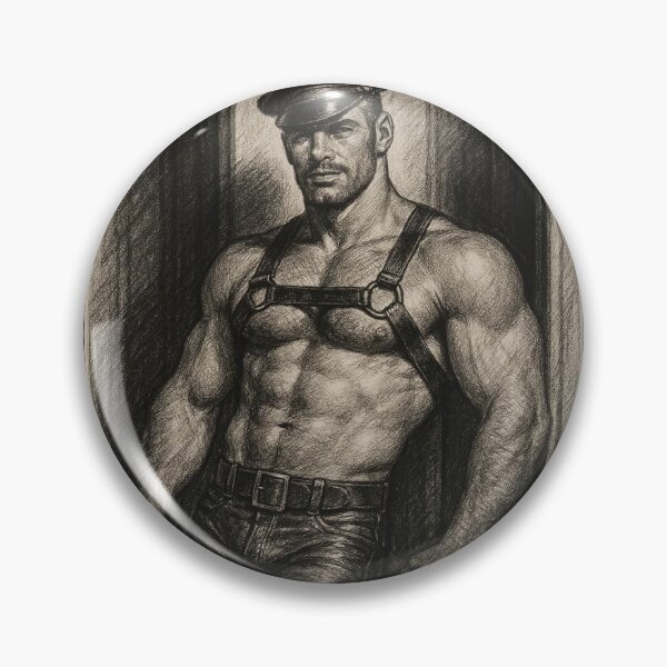 Item preview, Leather Daddy Harnessed for Attention Charcoal Sketch Gay Pride Art Design designed and sold by ItsAKinkThing.