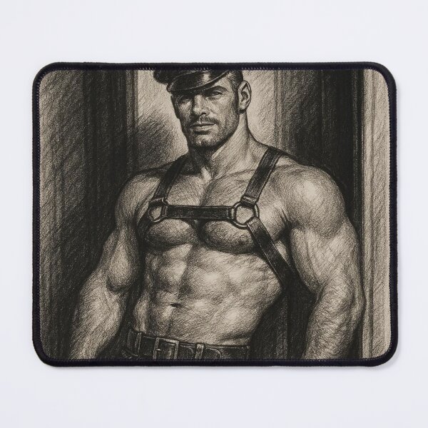 Item preview, Leather Daddy Harnessed for Attention Charcoal Sketch Gay Pride Art Design designed and sold by ItsAKinkThing.