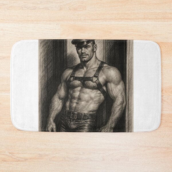 Item preview, Leather Daddy Harnessed for Attention Charcoal Sketch Gay Pride Art Design designed and sold by ItsAKinkThing.