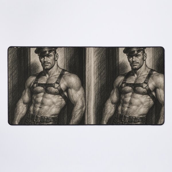 Item preview, Leather Daddy Harnessed for Attention Charcoal Sketch Gay Pride Art Design designed and sold by ItsAKinkThing.