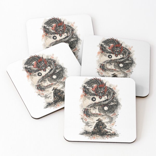 Artikelvorschau, Samurai-Drache Yin Yang japanische Aquarellkunst entworfen und verkauft von ssmg80.