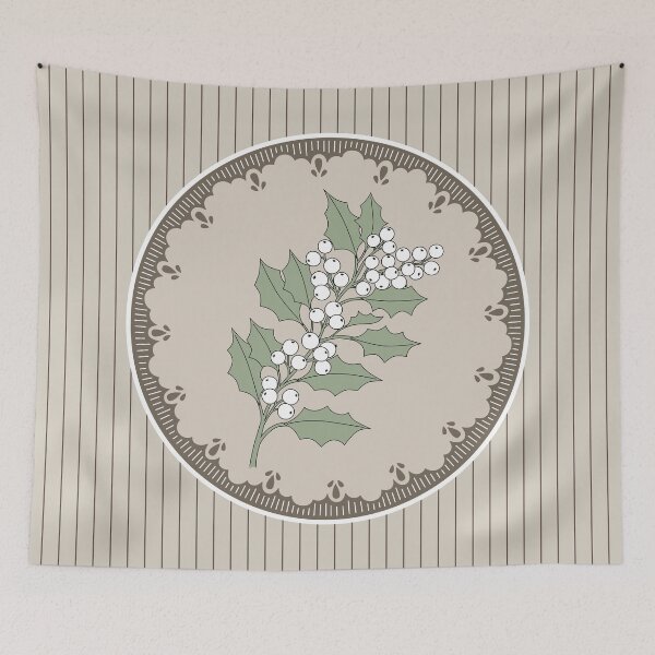 Item preview, Minimalist Botanical Holly on Striped Pattern designed and sold by storieslanguage.