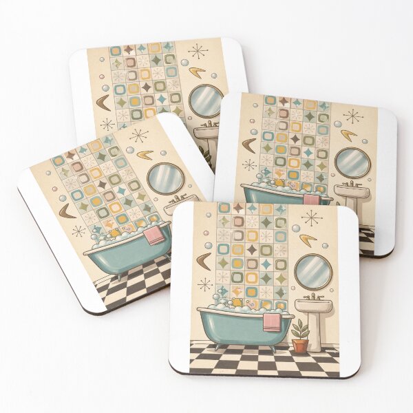 Item preview, Mid Century Modern Bathroom Art Print | Retro Mid Century Modern Atomic Bath Decor | Vintage 50s Tile Aesthetic designed and sold by Eart98.