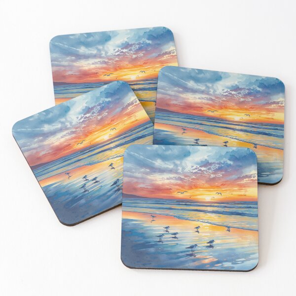 Item preview, Sandpiper Beach Scene Watercolor Sunset Waterscape designed and sold by SeaStarAlex.