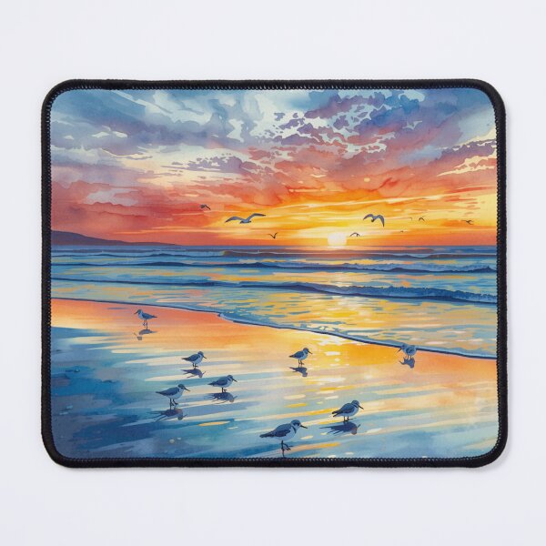Item preview, Sandpiper Beach Scene Watercolor Sunset Waterscape designed and sold by SeaStarAlex.