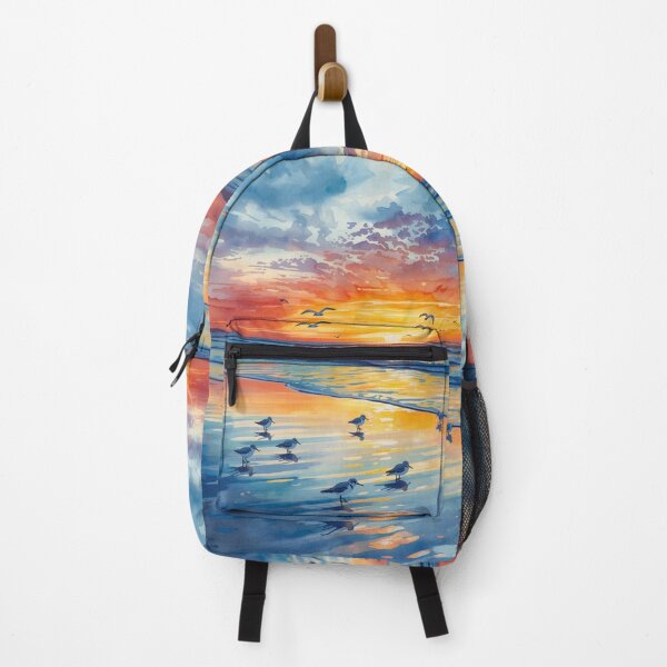 Item preview, Sandpiper Beach Scene Watercolor Sunset Waterscape designed and sold by SeaStarAlex.