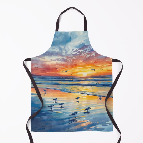 Item preview, Sandpiper Beach Scene Watercolor Sunset Waterscape designed and sold by SeaStarAlex.