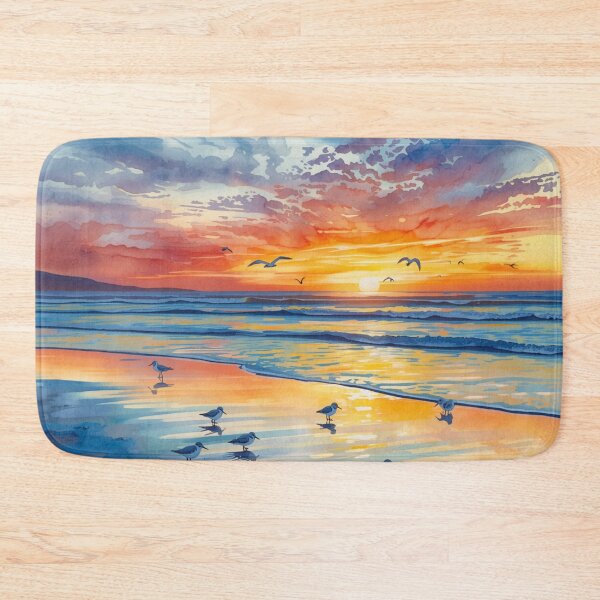 Item preview, Sandpiper Beach Scene Watercolor Sunset Waterscape designed and sold by SeaStarAlex.