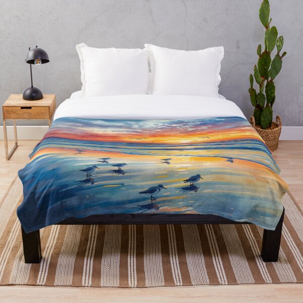 Item preview, Sandpiper Beach Scene Watercolor Sunset Waterscape designed and sold by SeaStarAlex.