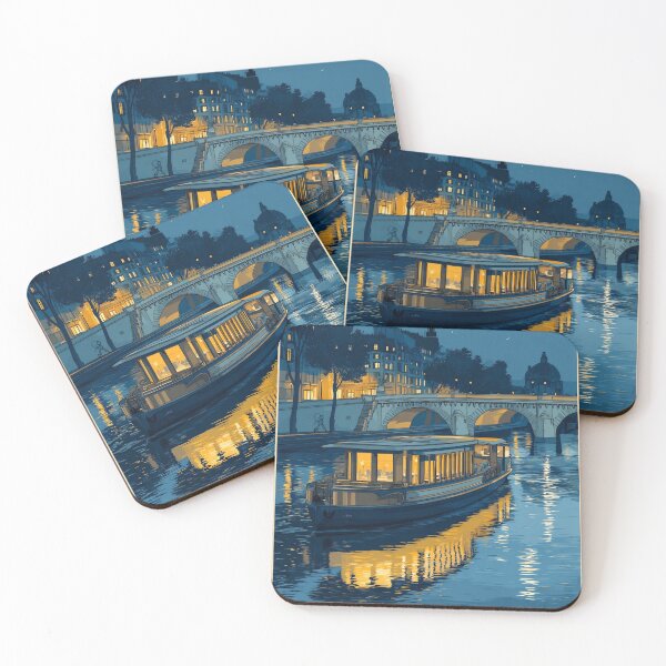 Item preview, Paris Seine Night Retro Travel Poster – Moonlight Vintage France Print designed and sold by BestVarieties.