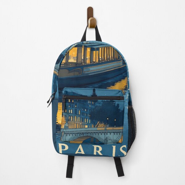 Item preview, Paris Seine Night Retro Travel Poster – Moonlight Vintage France Print designed and sold by BestVarieties.