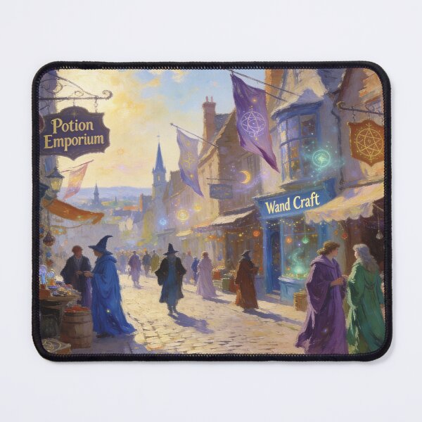 Item preview, Enchanted Wizard Alley Market, Magical Shops Impressionist Fantasy Wall Art designed and sold by BlareBlare.