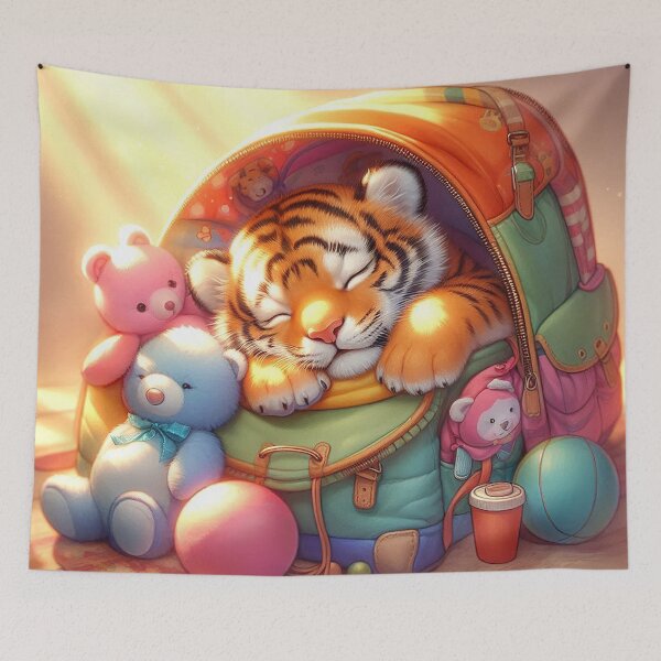 Item preview, Sleeping Tiger Cub in a Kid's School Backpack designed and sold by nikkolaus.