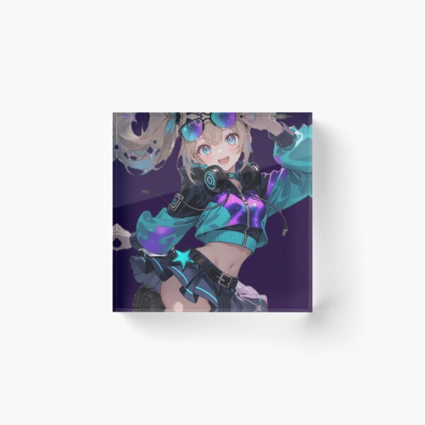 Item preview, Neon Star DJ Girl – Kawaii Cyber Idol Art designed and sold by RadaQueen.