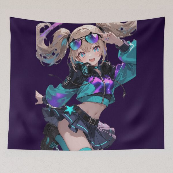 Item preview, Neon Star DJ Girl – Kawaii Cyber Idol Art designed and sold by RadaQueen.