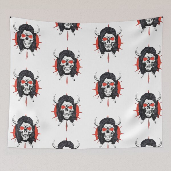 Item preview, Dark Gothic Horned Skull with Glowing Red Eyes and Swords designed and sold by Mido-artister.