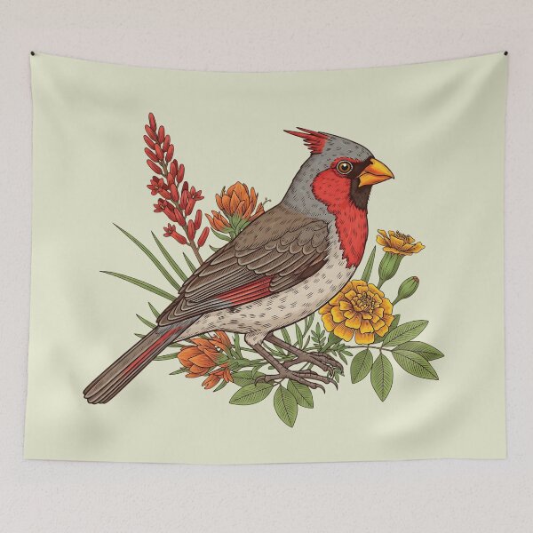 Item preview, Pyrrhuloxia Desert Cardinal Among Desert Wildflowers designed and sold by BirdsnStuff.