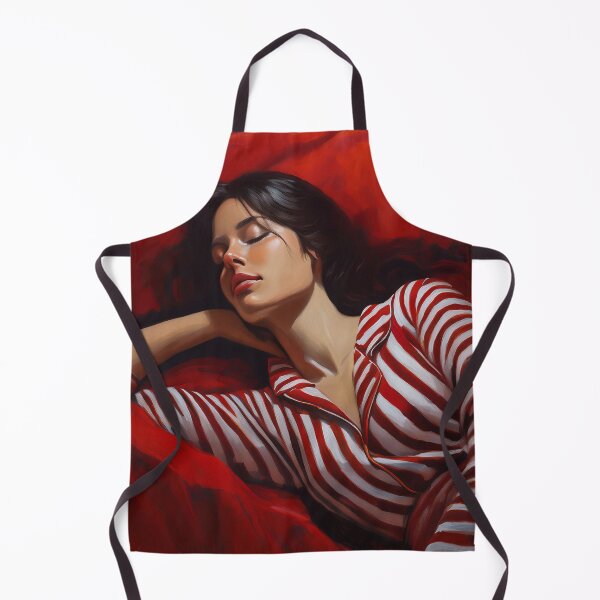 Item preview, Portrait painting sleeping woman in red white striped pyjama designed and sold by TYA - Take Your Art.