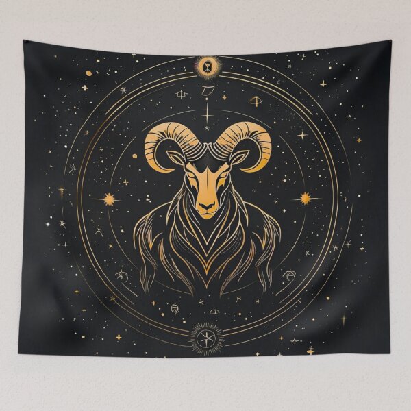 Item preview, Aries Zodiac Wall Art  Luxury Gold Ram Line Art  Celestial Astrology Poster designed and sold by digitalvibe4u.