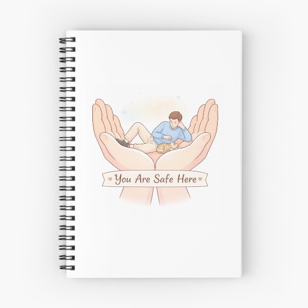 Aperçu de l'œuvre Ici, tu es en sécurité - Illustration d'un homme et d'un chat paisibles créée et vendue par MarZeDesigns .