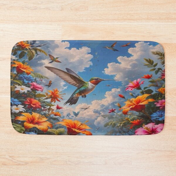 Item preview, Colorful Hummingbird in Tropical Flowers – Vibrant Botanical Sky Art designed and sold by BeautifulVirtues.
