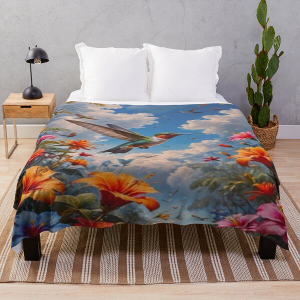 Item preview, Colorful Hummingbird in Tropical Flowers – Vibrant Botanical Sky Art designed and sold by BeautifulVirtues.