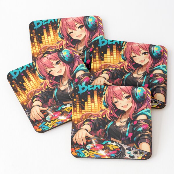 Item preview, Drop The Beat Anime DJ Girl Cyberpunk EDM Streetwear designed and sold by etuvibes.