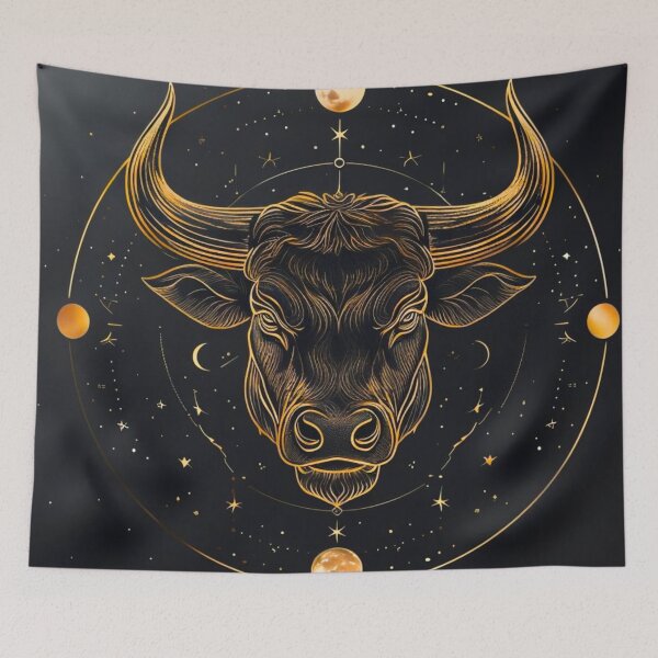 Item preview, Taurus Zodiac Wall Art  Gold Bull Line Art  Elegant Celestial Astrology Print designed and sold by digitalvibe4u.