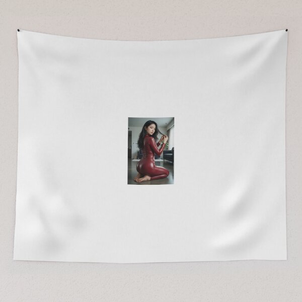 Item preview, Asian Woman in Red Bodysuit Kneeling in Room designed and sold by CathryneDelamort.