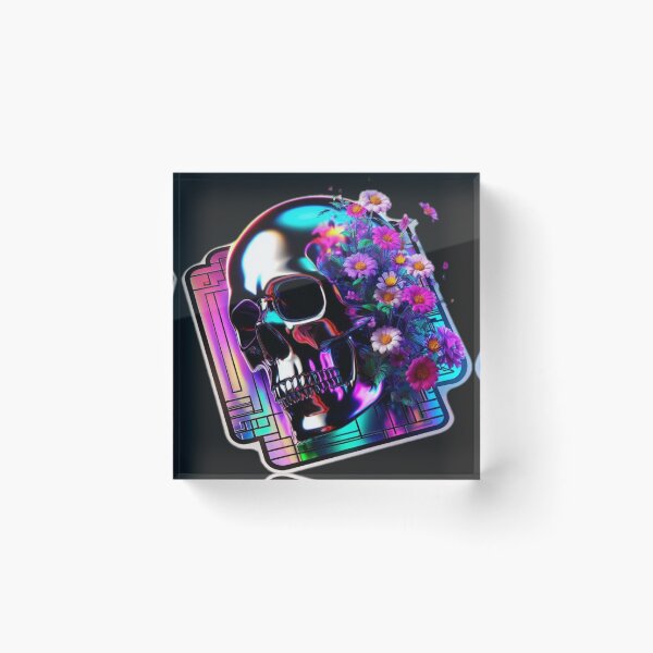 Item preview, Iridescent Chrome Skull Floral Aesthetic Sticker designed and sold by Sticker Art Shop.
