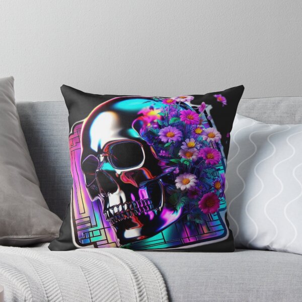 Item preview, Iridescent Chrome Skull Floral Aesthetic Sticker designed and sold by Sticker Art Shop.