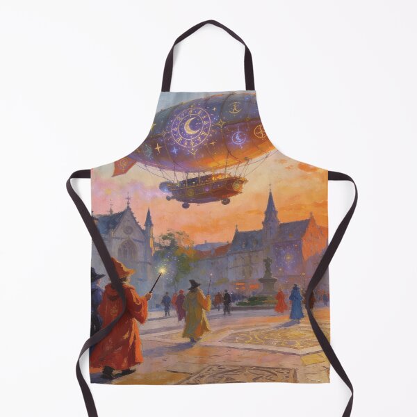 Artikelvorschau, Magical Airship Above Grand Square, Whimsical Wizard World Impressionist Art entworfen und verkauft von BlareBlare.