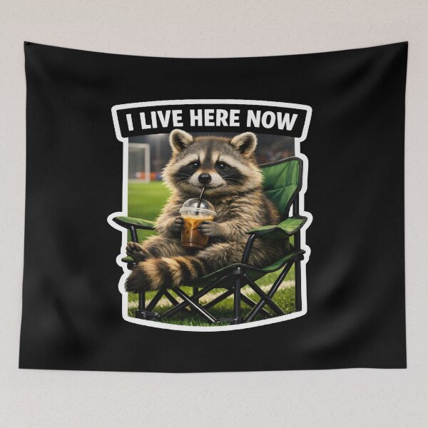 Item preview, I Live Here Now Raccoon Camping Outdoors designed and sold by SplashTastic.