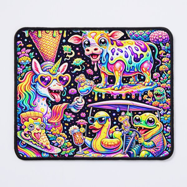 Item preview, Psychedelic Party Animals - Ice Cream Bunny, Rainbow Unicorn & Golf Cart Chaos Art designed and sold by David Brookes Digital.