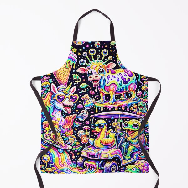Item preview, Psychedelic Party Animals - Ice Cream Bunny, Rainbow Unicorn & Golf Cart Chaos Art designed and sold by David Brookes Digital.