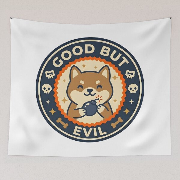 Item preview, Good But Evil Dog Sticker – Kawaii Humor Cartoon Badge Design designed and sold by DIRTYSKETCHH.