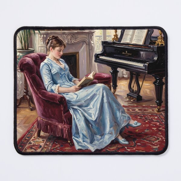Item preview, Elegant Lady Reading in Blue - Post-Impressionist Art designed and sold by Art-Inspir-AI.