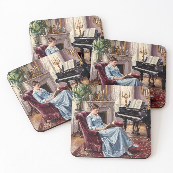 Item preview, Elegant Lady Reading in Blue - Post-Impressionist Art designed and sold by Art-Inspir-AI.