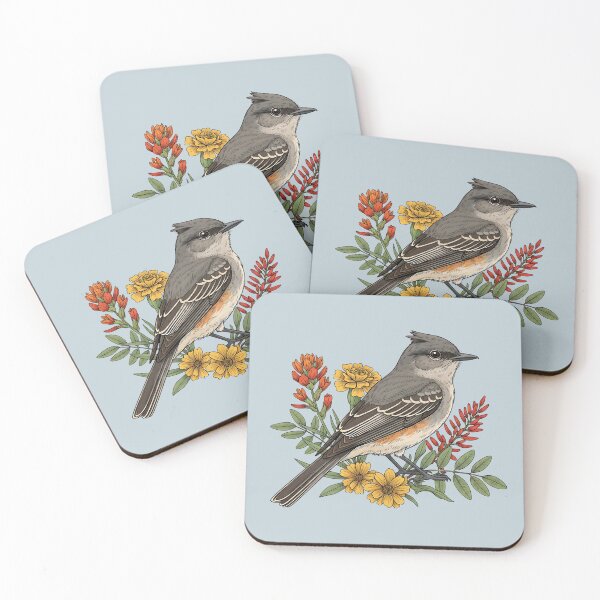 Item preview, Say's Phoebe Flycatcher Perched Among Colorful Desert Wildflowers Bird Art designed and sold by BirdsnStuff.