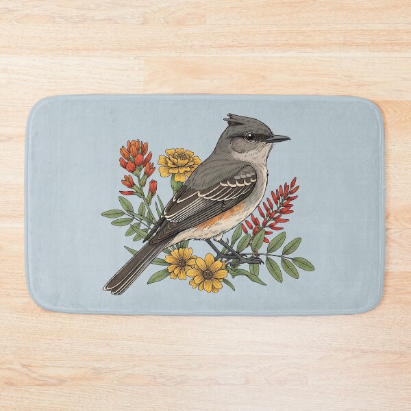 Item preview, Say's Phoebe Flycatcher Perched Among Colorful Desert Wildflowers Bird Art designed and sold by BirdsnStuff.