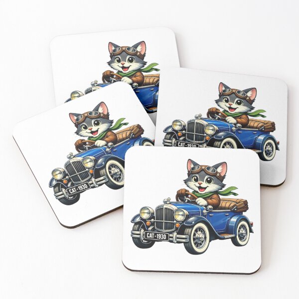 Item preview, Cat Pilot in a Vintage 1930s Blue Convertible Car designed and sold by CHRIST5000.