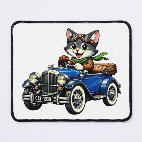 Item preview, Cat Pilot in a Vintage 1930s Blue Convertible Car designed and sold by CHRIST5000.